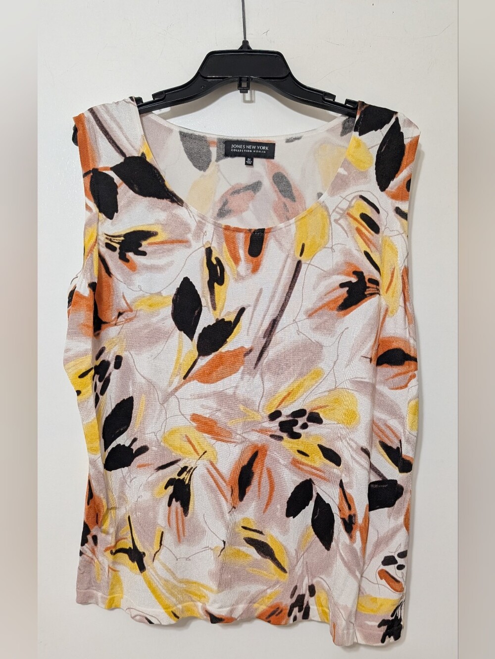 Jones New York Yellow, Orange & Black Floral Tank Top